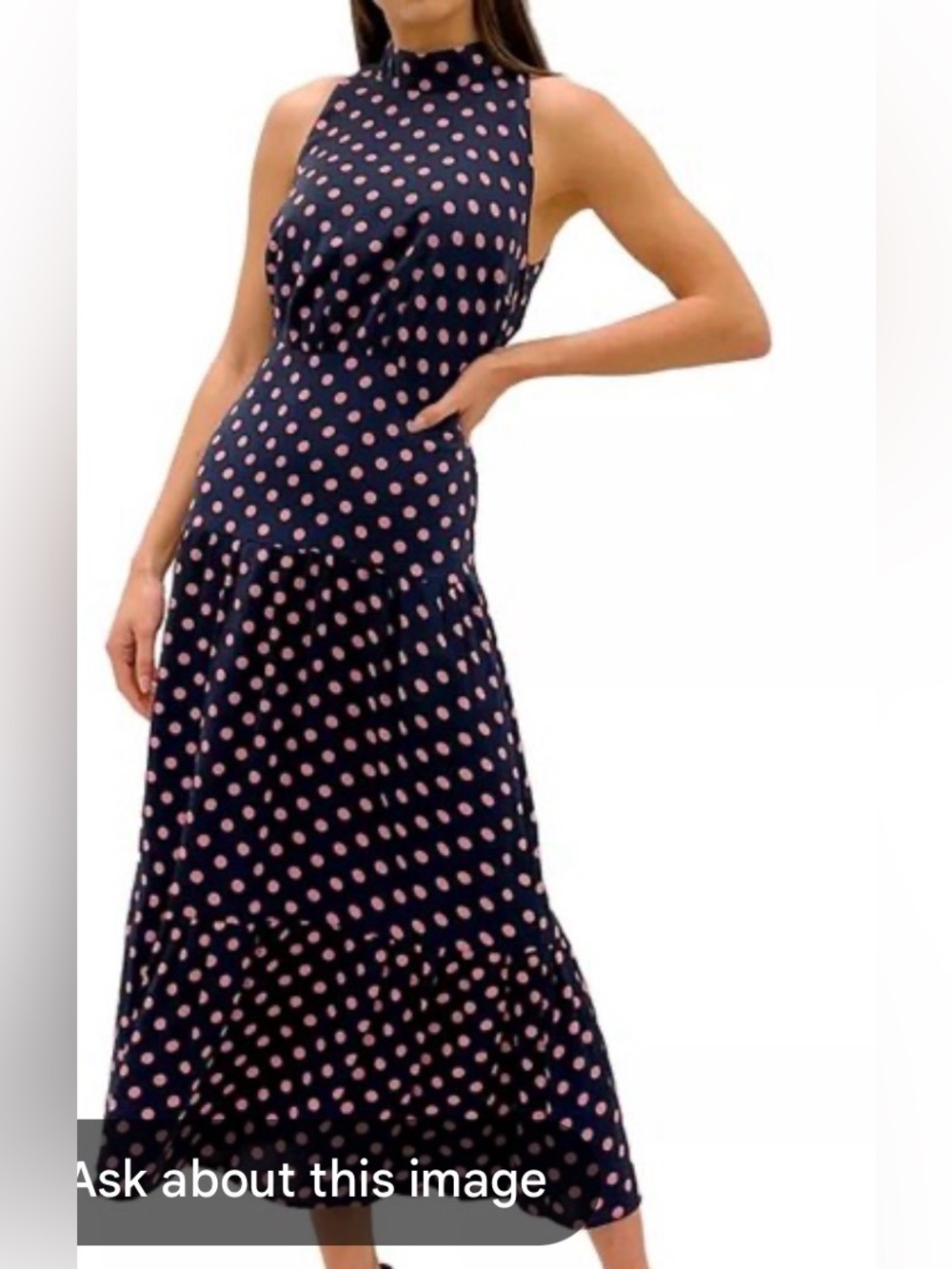 Sam Edelman Navy Blue Maxi Skirt with Pink Polka Dots